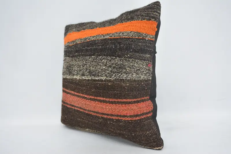 Yoga Pillow Cover, Living Room Throw Pillow Sham, Cushion, 14x14 Brown Cushion, Patio Pillow, Boho Pillow, Kilim Cushion Sham, Turkish Kilim Pillow - 4