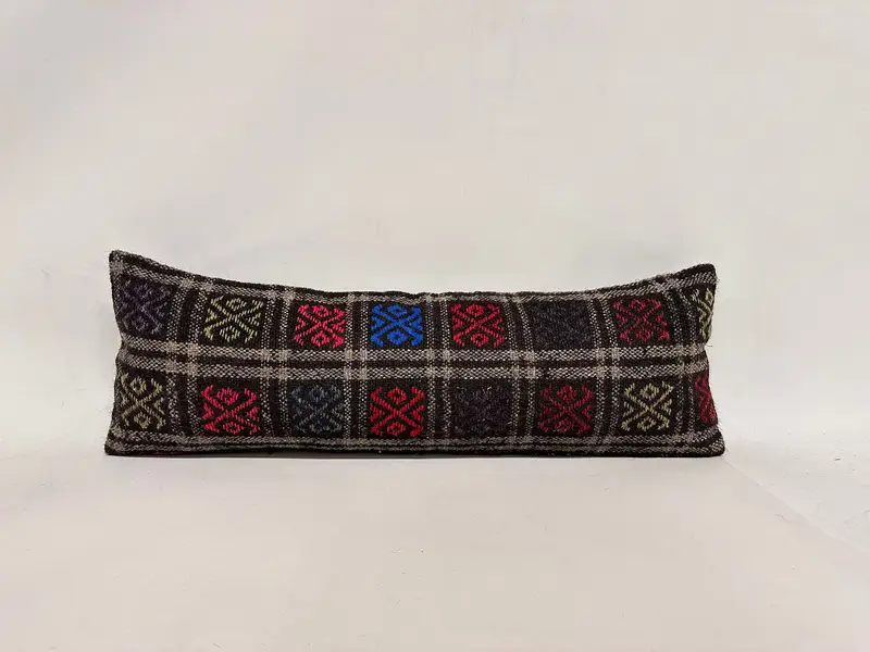 Cushion Case, Retro Throw Pillow Cover, Pillow for Couch, 12x36 Red Cushion, Bolster Throw Cushion Cover, Turkish Pillow, Kilim Pillow Cover - 1