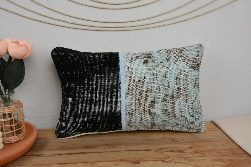 Hippie Throw Pillow Cover, Antique Pillows, Vintage Kilim Throw Pillow, Pillow Sham, Turkish Kilim Pillow, 12x20 Blue Cushion Cover - 2