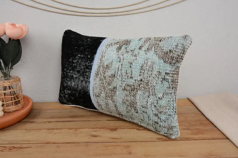 Hippie Throw Pillow Cover, Antique Pillows, Vintage Kilim Throw Pillow, Pillow Sham, Turkish Kilim Pillow, 12x20 Blue Cushion Cover - 4
