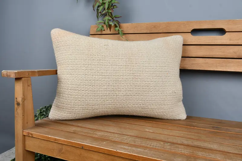 Ethnical Kilim Rug Pillow, 16x24 Beige Pillow Sham, Cushion Cover, Kilim Pillow, Vintage Kilim Throw Pillow - 1