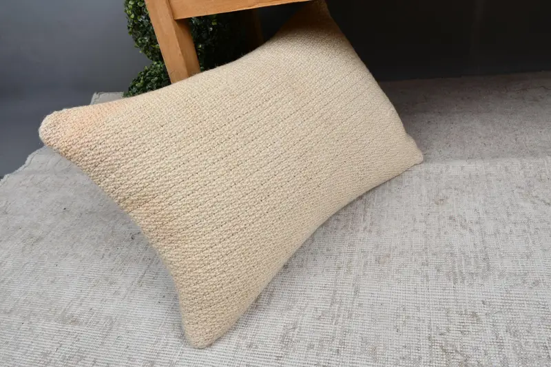 Ethnical Kilim Rug Pillow, 16x24 Beige Pillow Sham, Cushion Cover, Kilim Pillow, Vintage Kilim Throw Pillow - 7