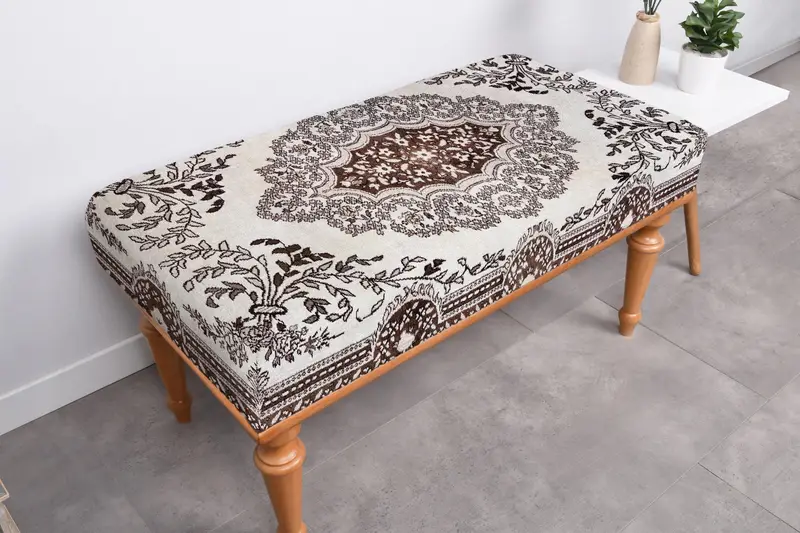 Modular Kilim-Inspired Ottoman, Brown & White Wool Blend Sofa Set