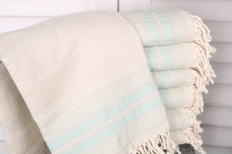 Mint Linen Towel Handmade Gift Striped Towel 40x67 Inches