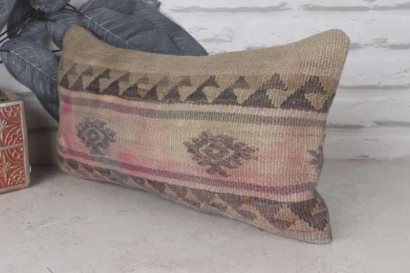 Cushion Cover, Kilim Cushion Sham, Throw Kilim Pillow, 8x16 Beige Pillow Cover, Boho Pillow Sham Cover, Decorative Bolster Cushion Case - 3