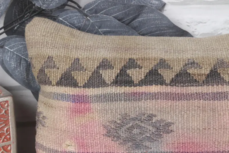 Cushion Cover, Kilim Cushion Sham, Throw Kilim Pillow, 8x16 Beige Pillow Cover, Boho Pillow Sham Cover, Decorative Bolster Cushion Case - 2