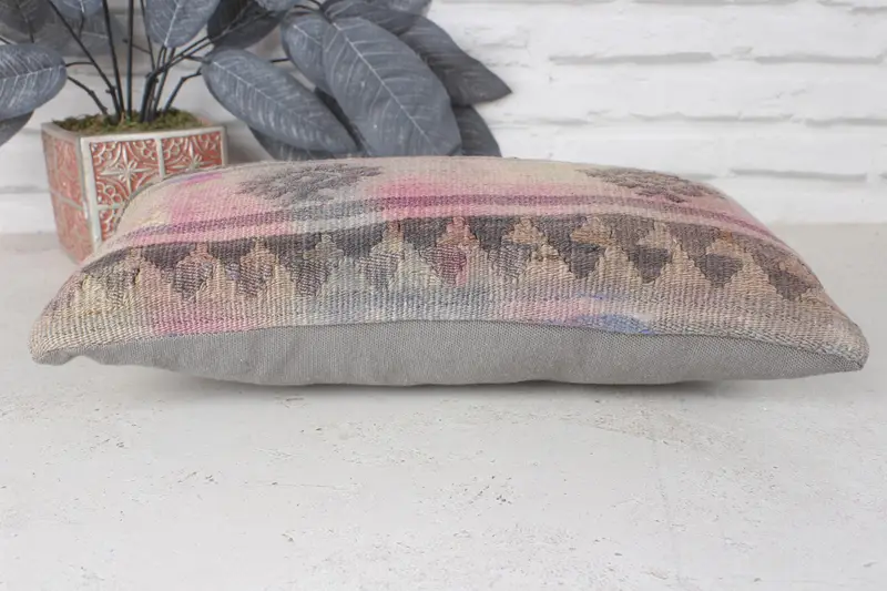 Cushion Cover, Kilim Cushion Sham, Throw Kilim Pillow, 8x16 Beige Pillow Cover, Boho Pillow Sham Cover, Decorative Bolster Cushion Case - 5