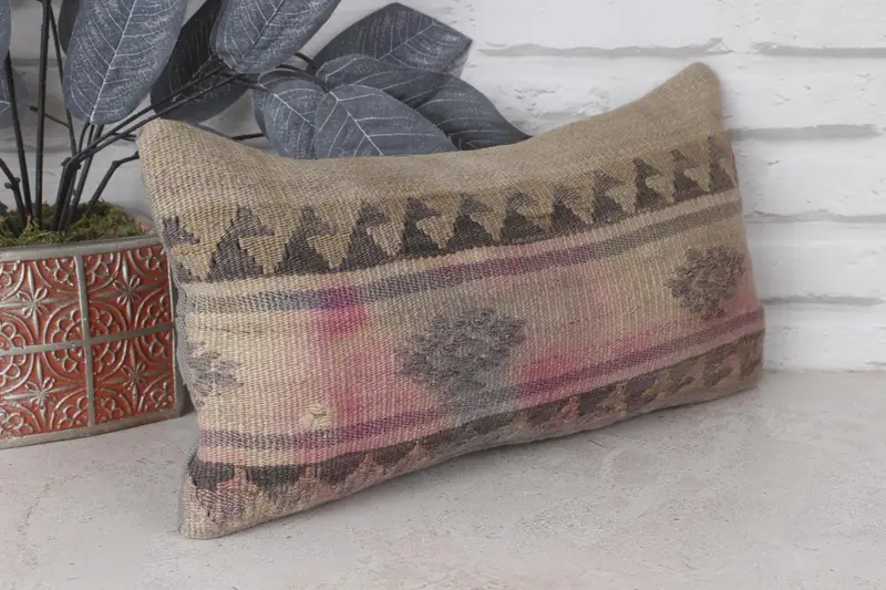 Cushion Cover, Kilim Cushion Sham, Throw Kilim Pillow, 8x16 Beige Pillow Cover, Boho Pillow Sham Cover, Decorative Bolster Cushion Case - 4