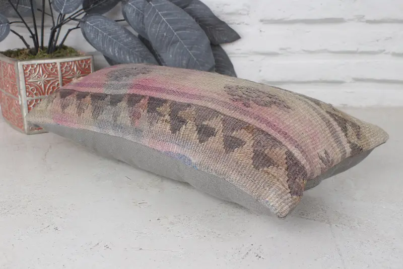 Cushion Cover, Kilim Cushion Sham, Throw Kilim Pillow, 8x16 Beige Pillow Cover, Boho Pillow Sham Cover, Decorative Bolster Cushion Case - 6