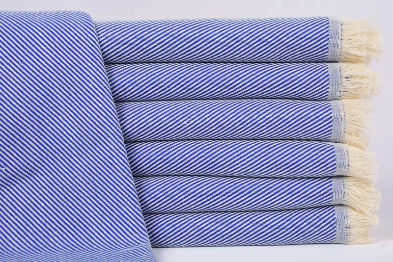 Personalized Turkish Towel Sax Blue Striped, 70x36 Inches, Organic Cotton