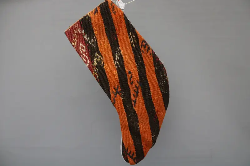 Festive Christmas Ornaments Pattern, 9-Inch Orange & Black Stocking