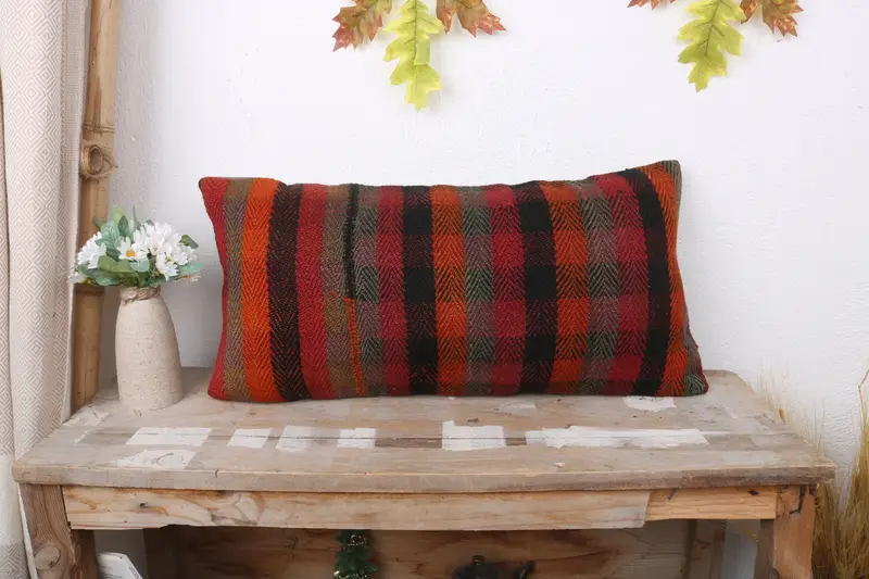 12x24 Red Pillow Case, Pillow, Shabby Chic Cushion, Throw Kilim Pillow, Vintage Kilim Pillow, Indoor Pillow Case, Kilim Pillow Cover - 1