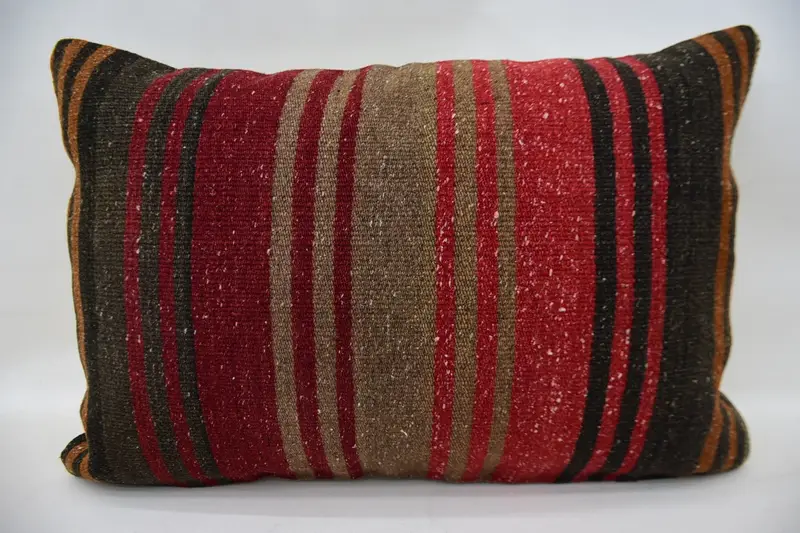 Antique Pillows, Throw Kilim Pillow, Chair Pillow Case, Cushion Case, Ethnical Kilim Rug Pillow, 16x24 Brown Pillow Sham - 5