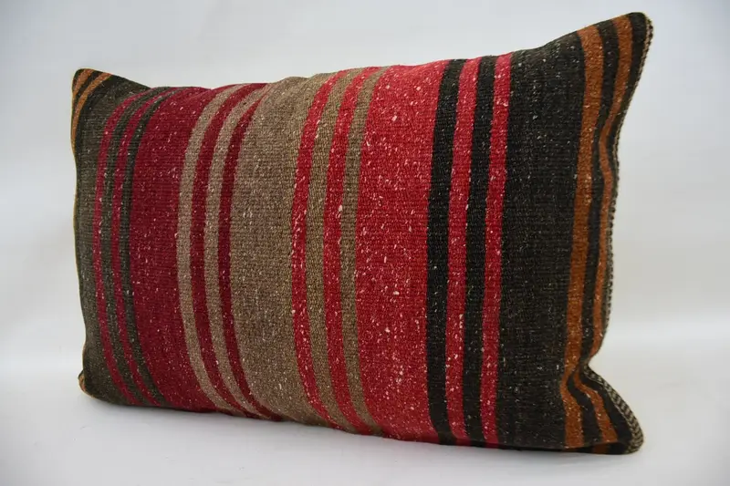 Antique Pillows, Throw Kilim Pillow, Chair Pillow Case, Cushion Case, Ethnical Kilim Rug Pillow, 16x24 Brown Pillow Sham - 3