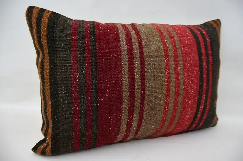 Antique Pillows, Throw Kilim Pillow, Chair Pillow Case, Cushion Case, Ethnical Kilim Rug Pillow, 16x24 Brown Pillow Sham - 2