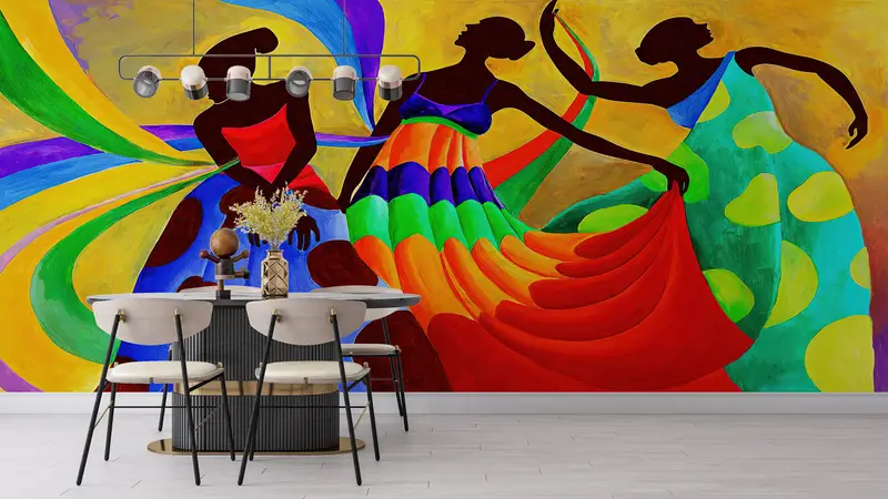 African Woman Wall Paper, Custom Wall Paper, Modern Wall Paper, Paper Wall Art, African Dancers Painting, Ethnic Wallpaper, - 2