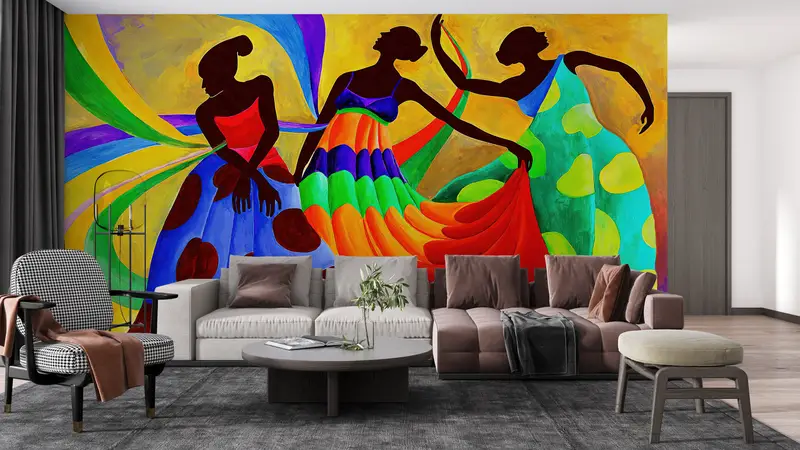 African Woman Wall Paper, Custom Wall Paper, Modern Wall Paper, Paper Wall Art, African Dancers Painting, Ethnic Wallpaper, - 6