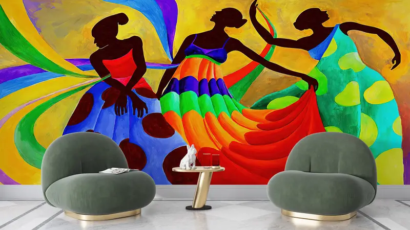 African Woman Wall Paper, Custom Wall Paper, Modern Wall Paper, Paper Wall Art, African Dancers Painting, Ethnic Wallpaper, - 7