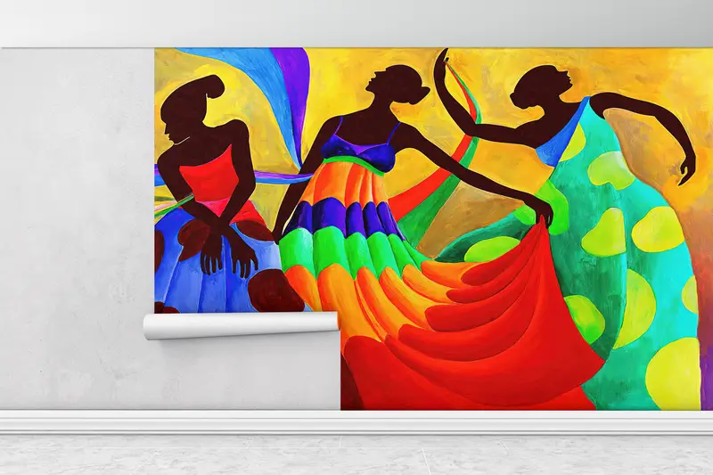African Woman Wall Paper, Custom Wall Paper, Modern Wall Paper, Paper Wall Art, African Dancers Painting, Ethnic Wallpaper, - 3