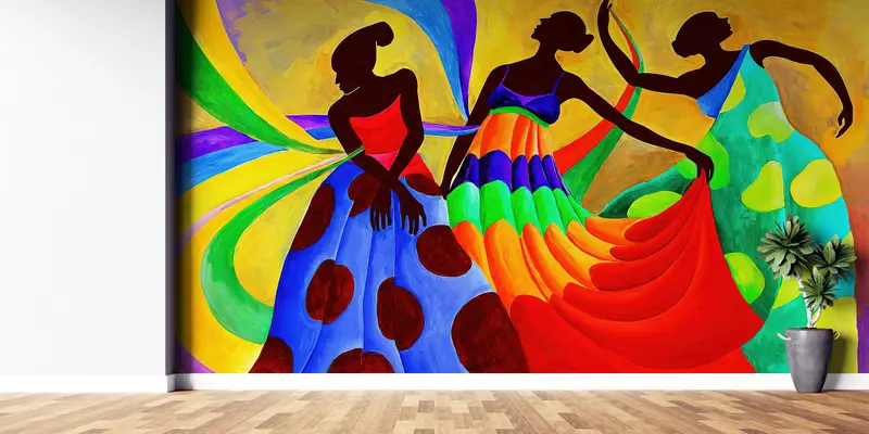 African Woman Wall Paper, Custom Wall Paper, Modern Wall Paper, Paper Wall Art, African Dancers Painting, Ethnic Wallpaper, - 8