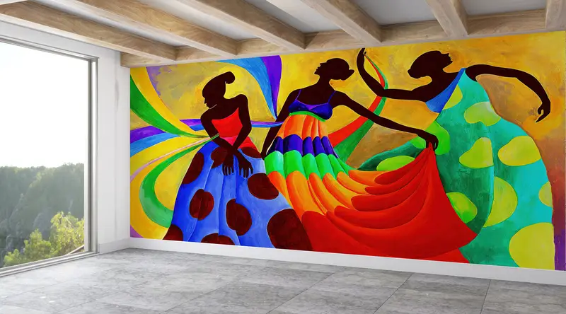 African Woman Wall Paper, Custom Wall Paper, Modern Wall Paper, Paper Wall Art, African Dancers Painting, Ethnic Wallpaper, - 1