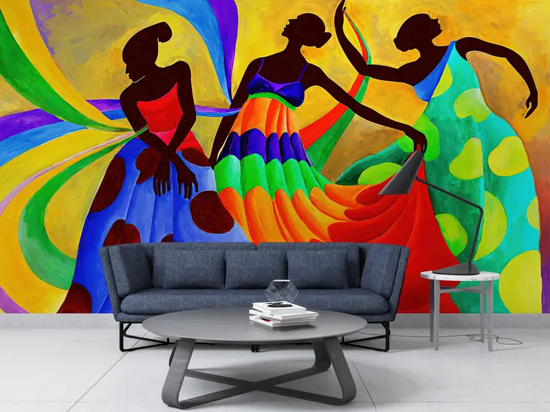 African Woman Wall Paper, Custom Wall Paper, Modern Wall Paper, Paper Wall Art, African Dancers Painting, Ethnic Wallpaper, - 4