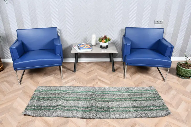 Alfombra turca de pasillo 2x5,8 pies (61x176 cm), alfombra vintage sólida gris Kilim - 1