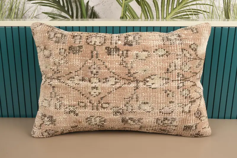 Beige Throw Pillow Sham, Moroccan 16x24 inch Wool Pillow Case - 1