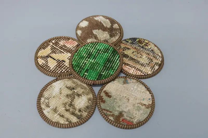 Green and Brown Kilim Coaster, Unique Ethnic Drink Coaster