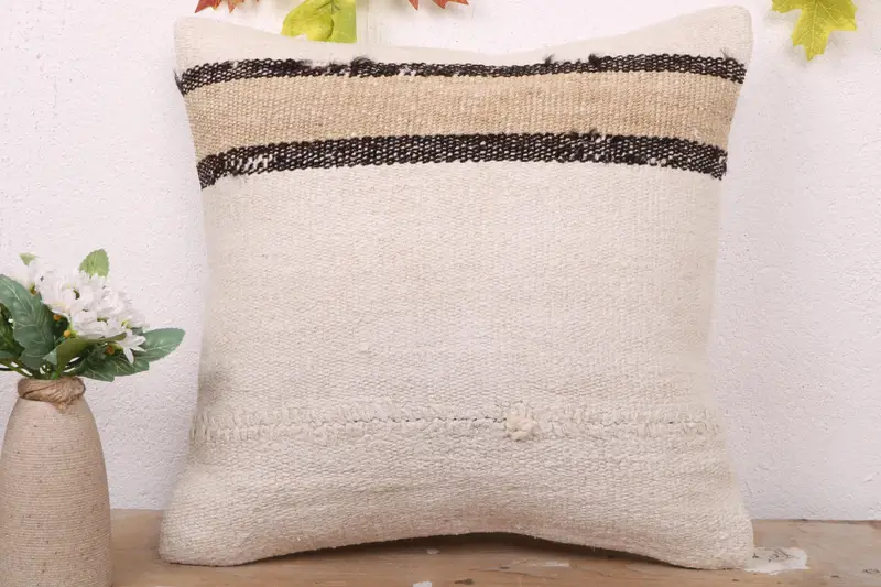 Handmade Kilim Cushion, Throw Kilim Pillow, 16x16 White Cushion Cover, Kilim Rug Cushion, Interior Designer Pillow, Pastel Pillow Sham, Pillow Sham - 2