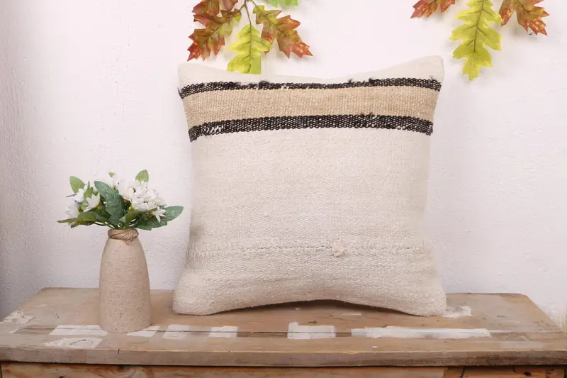 Handmade Kilim Cushion, Throw Kilim Pillow, 16x16 White Cushion Cover, Kilim Rug Cushion, Interior Designer Pillow, Pastel Pillow Sham, Pillow Sham - 1