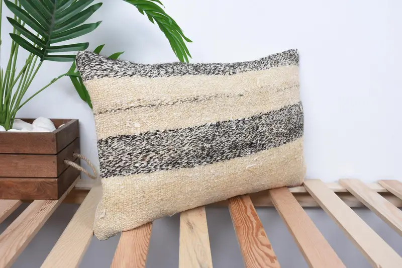 Kilim Pillow, Vintage Kilim Throw Pillow, Knitted Pillow Case, Cushion Cover, Chair Pillow Case, 12x20 Brown Cushion Cover, Antique Pillows - 4