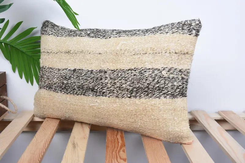 Kilim Pillow, Vintage Kilim Throw Pillow, Knitted Pillow Case, Cushion Cover, Chair Pillow Case, 12x20 Brown Cushion Cover, Antique Pillows - 5