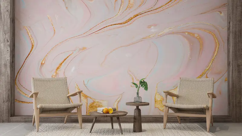 Pink And Gold Marble, Paper Wall Art, Bright Wall Paper, Contemporary Wall Art, Wall Paper Peel and Stick, Soft Tones Mural, - 3