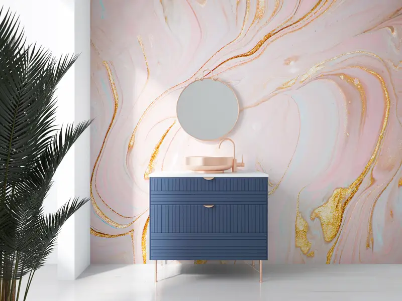 Pink And Gold Marble, Paper Wall Art, Bright Wall Paper, Contemporary Wall Art, Wall Paper Peel and Stick, Soft Tones Mural, - 7