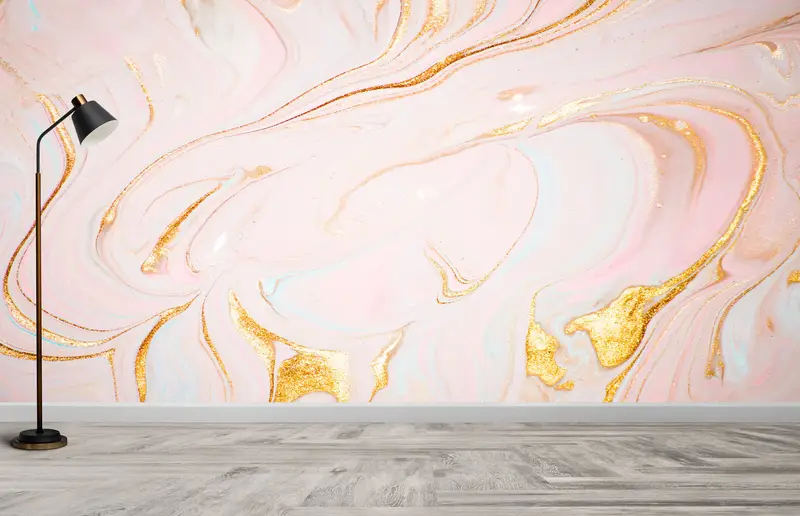 Pink And Gold Marble, Paper Wall Art, Bright Wall Paper, Contemporary Wall Art, Wall Paper Peel and Stick, Soft Tones Mural, - 4