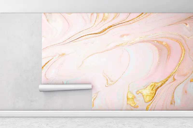 Pink And Gold Marble, Paper Wall Art, Bright Wall Paper, Contemporary Wall Art, Wall Paper Peel and Stick, Soft Tones Mural, - 1