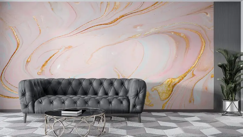 Pink And Gold Marble, Paper Wall Art, Bright Wall Paper, Contemporary Wall Art, Wall Paper Peel and Stick, Soft Tones Mural, - 5