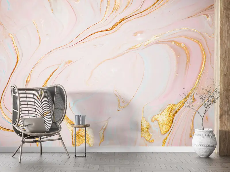Pink And Gold Marble, Paper Wall Art, Bright Wall Paper, Contemporary Wall Art, Wall Paper Peel and Stick, Soft Tones Mural, - 8