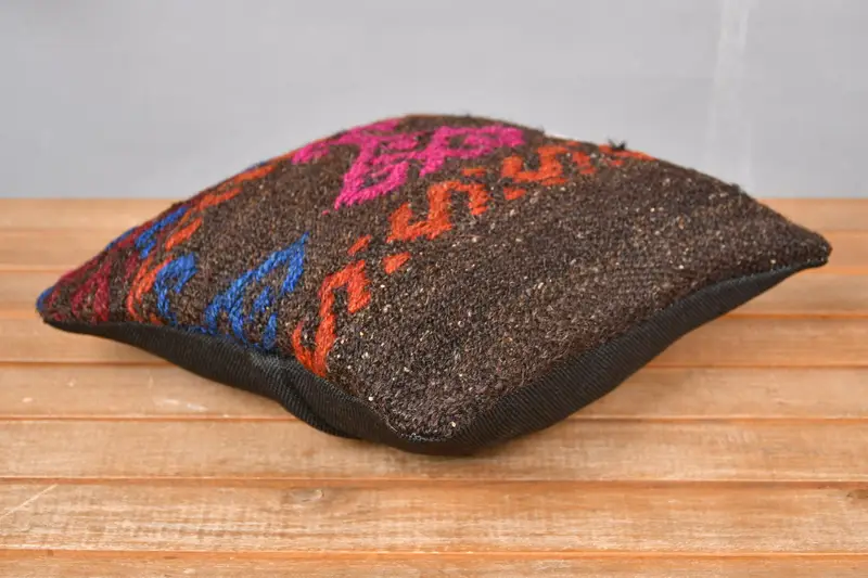 Ethnic Cushion, Cushion, Vintage Kilim Throw Pillow, 12x12 Brown Cushion Cover, Turkish Pillow, Kilim Cushion Sham, Living Room Throw Cushion - 4