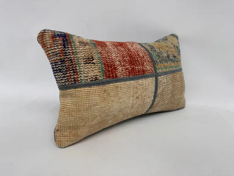 Cushion Case, Southwestern Cushion Cover, Throw Kilim Pillow, Vintage Kilim Throw Pillow, 12x20 Beige Pillow, Boho Pillow Sham Cover - 3