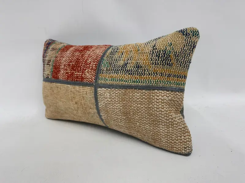 Cushion Case, Southwestern Cushion Cover, Throw Kilim Pillow, Vintage Kilim Throw Pillow, 12x20 Beige Pillow, Boho Pillow Sham Cover - 4