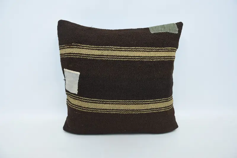 Turkish 24x24 inch Pillow Sham, Brown Moroccan Striped Euro Sham - 1