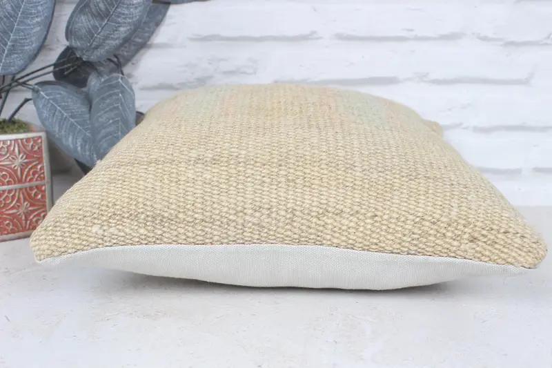 Ethnical Kilim Rug Pillow, Accent Throw Pillow Sham, Kilim Pillow, Pillow Cover, Pillow for Sofa, Custom Pillow Cover, 14x14 Beige Pillow - 5