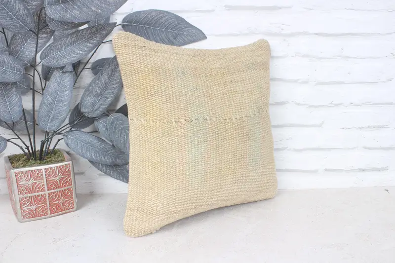 Ethnical Kilim Rug Pillow, Accent Throw Pillow Sham, Kilim Pillow, Pillow Cover, Pillow for Sofa, Custom Pillow Cover, 14x14 Beige Pillow - 3