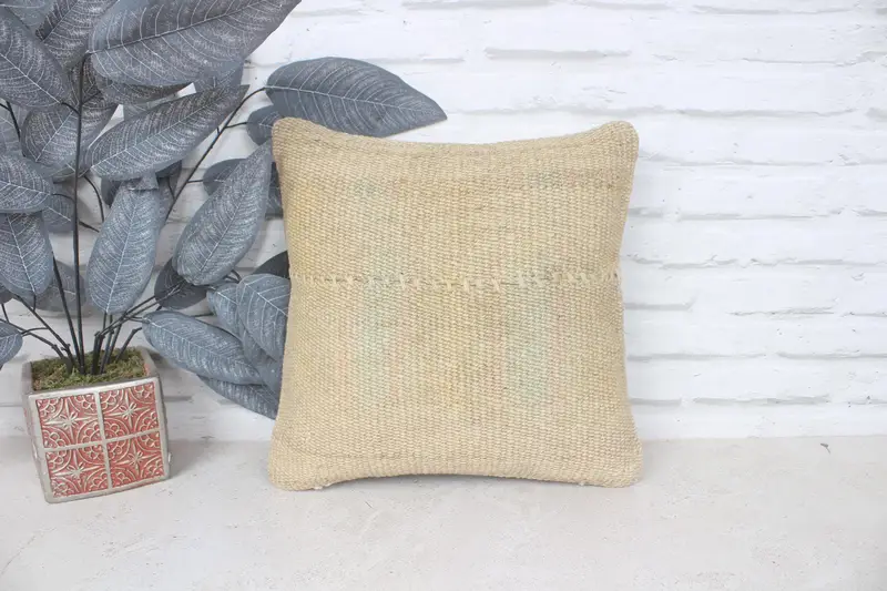 Ethnical Kilim Rug Pillow, Accent Throw Pillow Sham, Kilim Pillow, Pillow Cover, Pillow for Sofa, Custom Pillow Cover, 14x14 Beige Pillow - 1