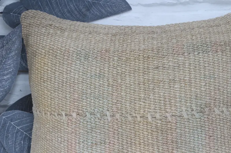 Ethnical Kilim Rug Pillow, Accent Throw Pillow Sham, Kilim Pillow, Pillow Cover, Pillow for Sofa, Custom Pillow Cover, 14x14 Beige Pillow - 2
