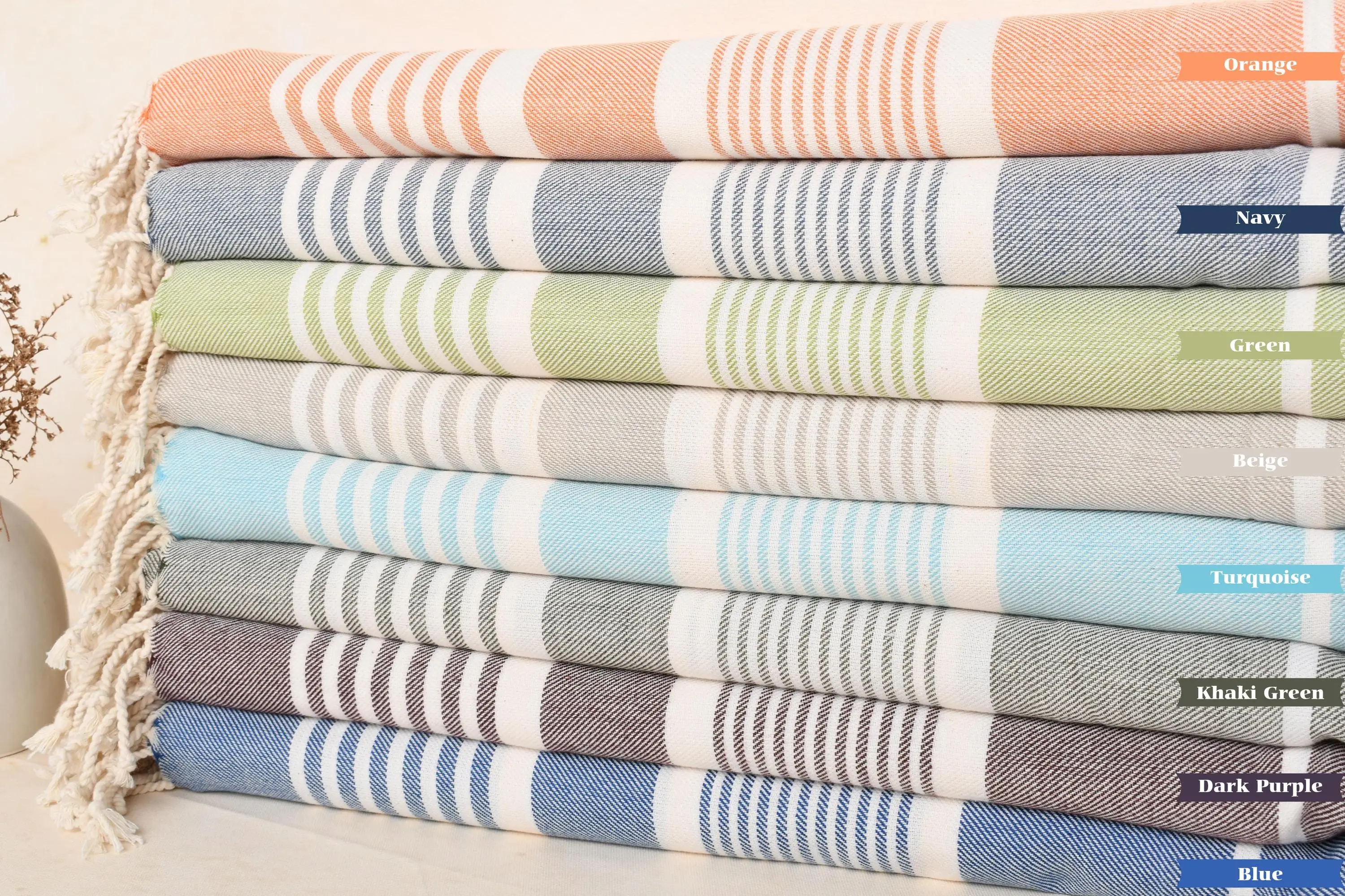 Custom Beach Towel Striped Organic Cotton Beige, 38x67 Inches - 1