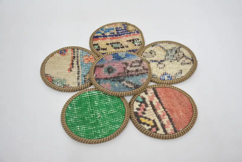 Bohemian Round Coaster, Green and Bronze Coaster with Non-Slip Backing