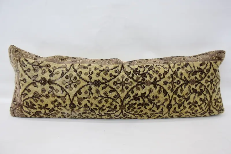 Interior Designer Pillow, Turkish Pillow, Handmade Cushion Cover, Handmade Rug Seat Pillow, 16x48 Beige Cushion Case, Pillow, Kilim Pillow Cover - 1